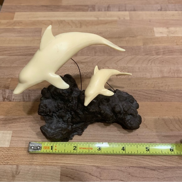 Vintage 1975 New Designs Dolphin and Calf on Burlwood Sculpture 5” MCM Decor - Picture 5 of 6